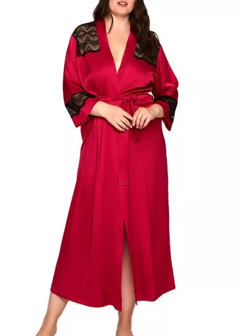 商品iCollection|Plus Size Long Sleeve Satin Long Robe,价格¥990,第1张图片