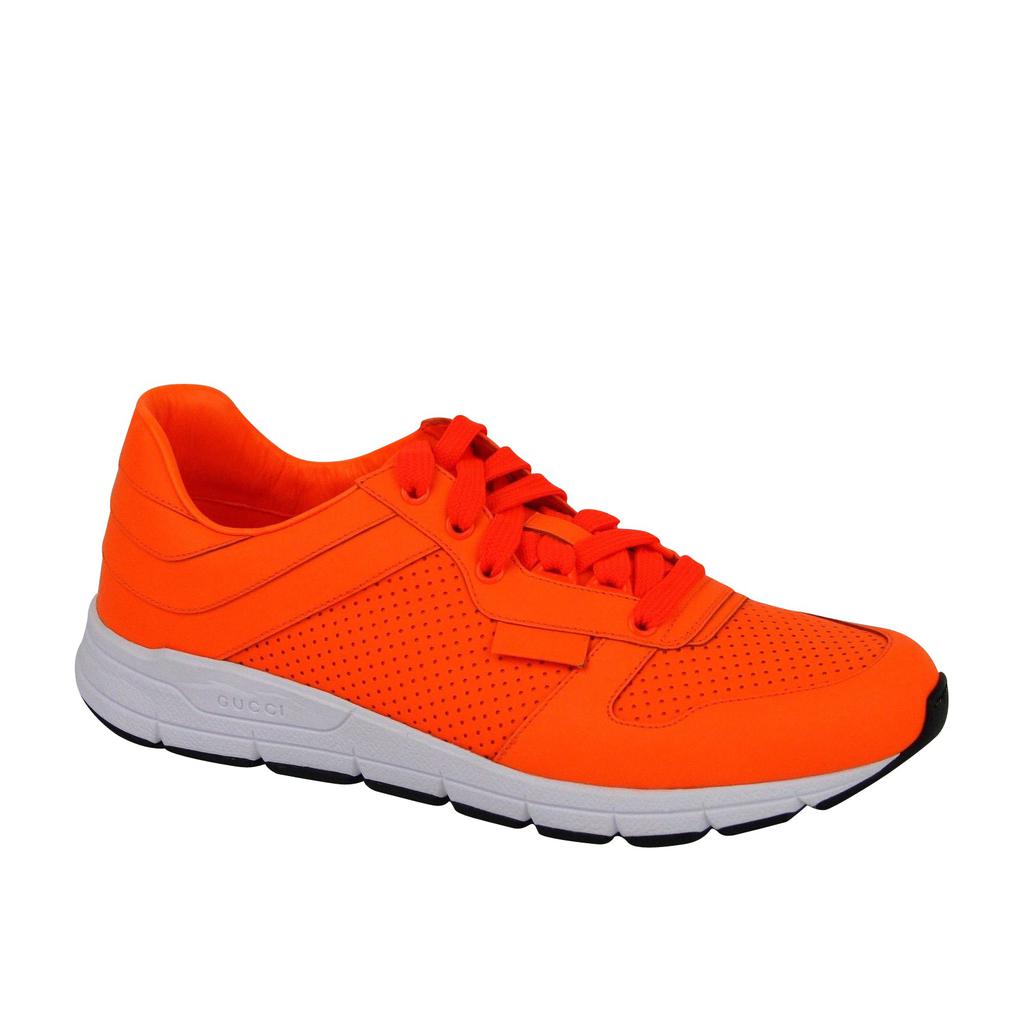 Gucci Men's Running Neon Orange Leather Lace up Sneakers 369088 7623商品第1张图片规格展示