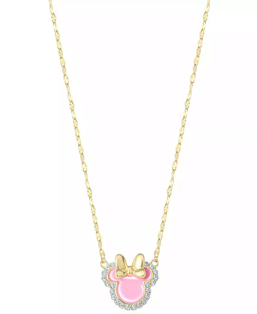 商品Disney|Cubic Zirconia & Pink Enamel Minnie Mouse 18" Pendant Necklace in 18k Gold-Plated Sterling Silver,价格¥281,第3张图片详细描述