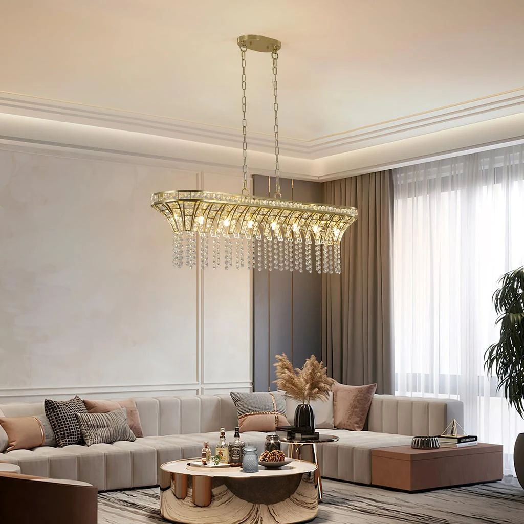 商品Simplie Fun|Modern Champagne Gold Kitchen Island Light - Oval Crystal ceiling chandelier,价格¥3501,第1张图片