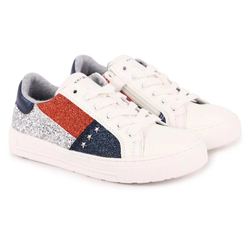 商品Tommy Hilfiger|Glittery logo tricolor sneakers in white,价格¥579,第1张图片