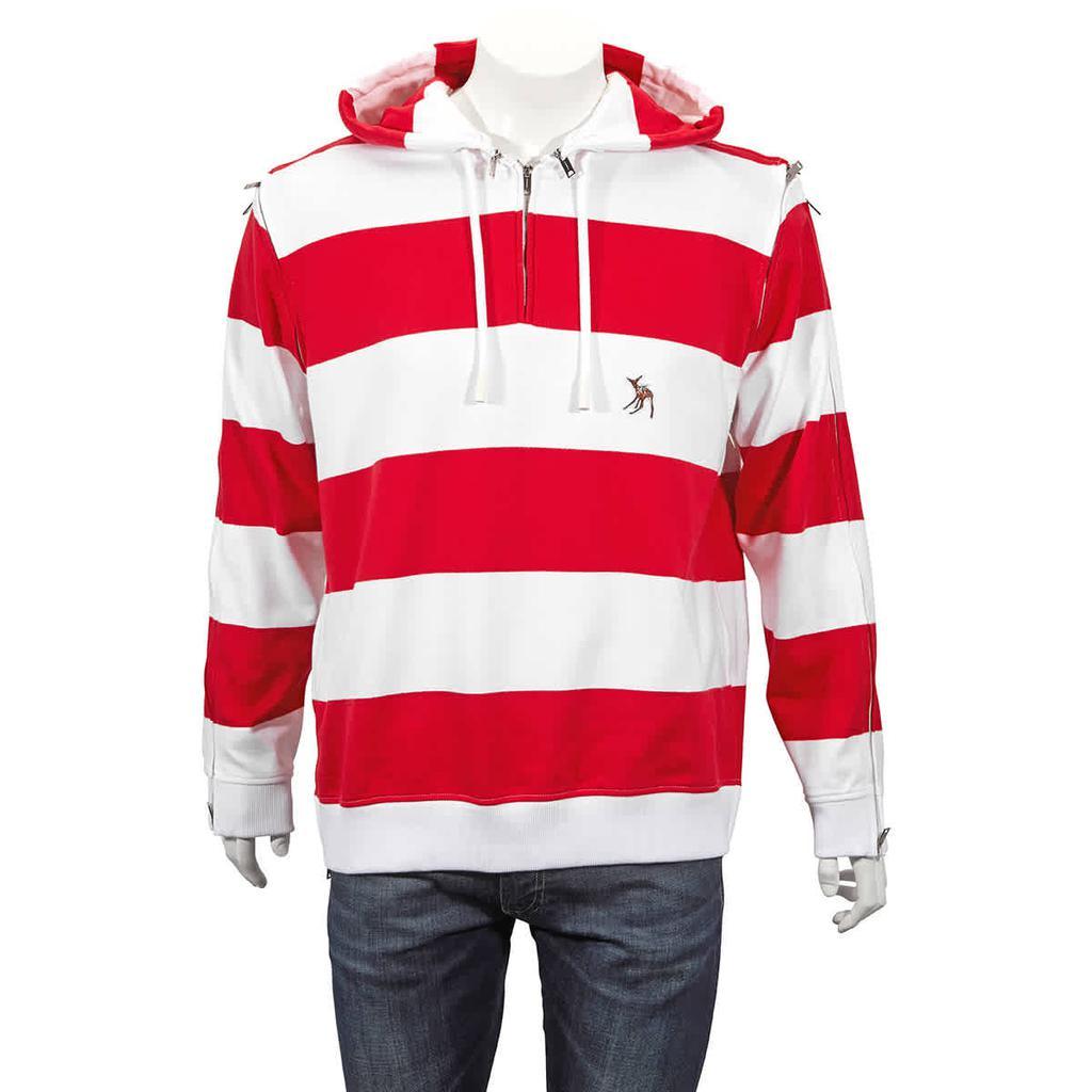 商品Burberry|Mens Red Zip Detail Striped Cotton Hoodie,价格¥9444,第1张图片