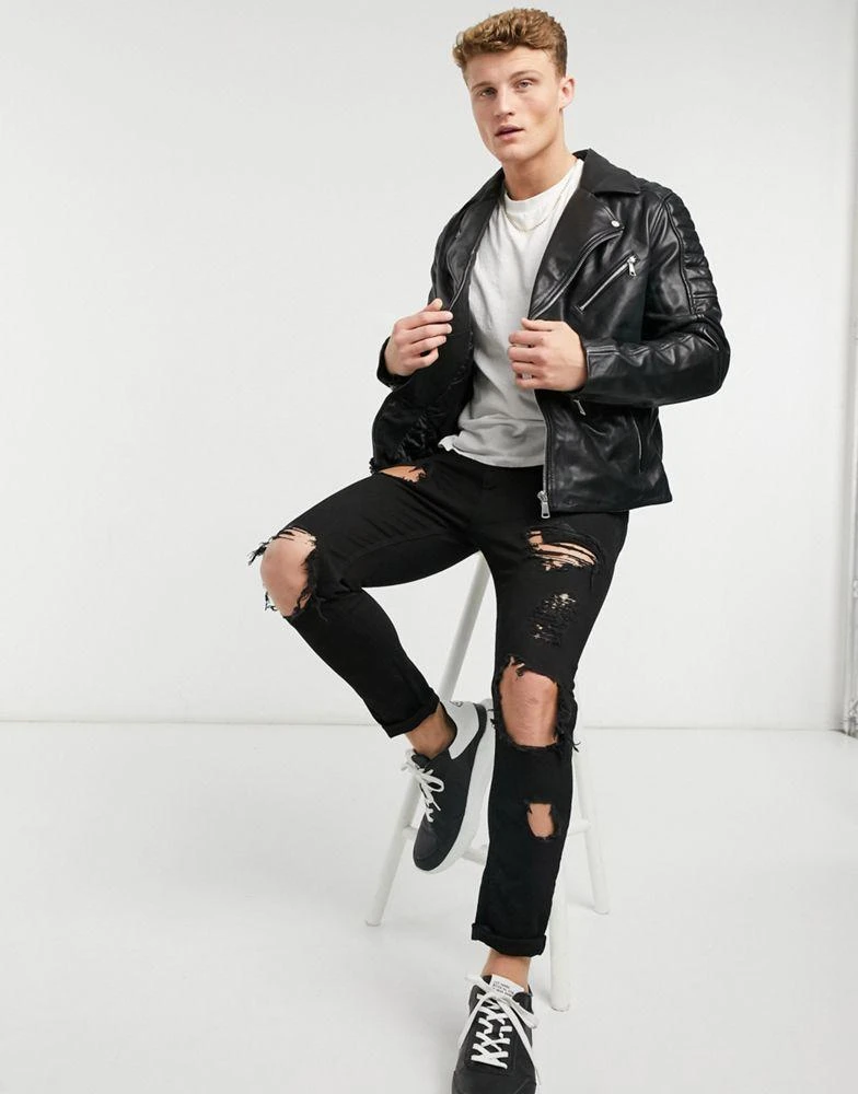 商品River Island|River Island leather biker jacket in black,价格¥858,第4张图片详细描述