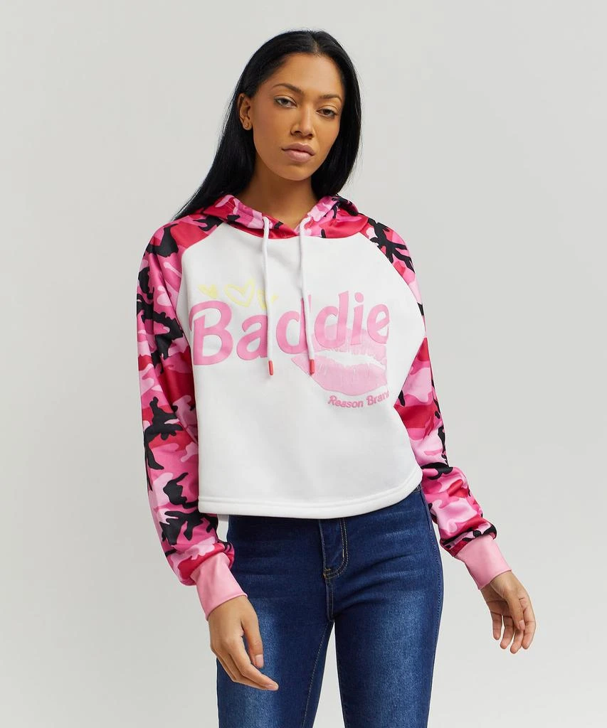 商品Reason Clothing|Womens Baddie Camo Crop Hoodie,价格¥74,第2张图片详细描述