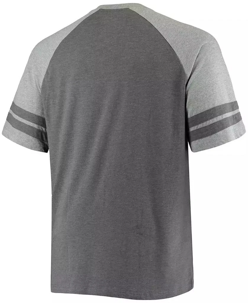 商品Fanatics|Men's Big and Tall Charcoal, Heathered Gray Carolina Panthers Two-Stripe Tri-Blend Raglan T-shirt,价格¥295,第2张图片详细描述