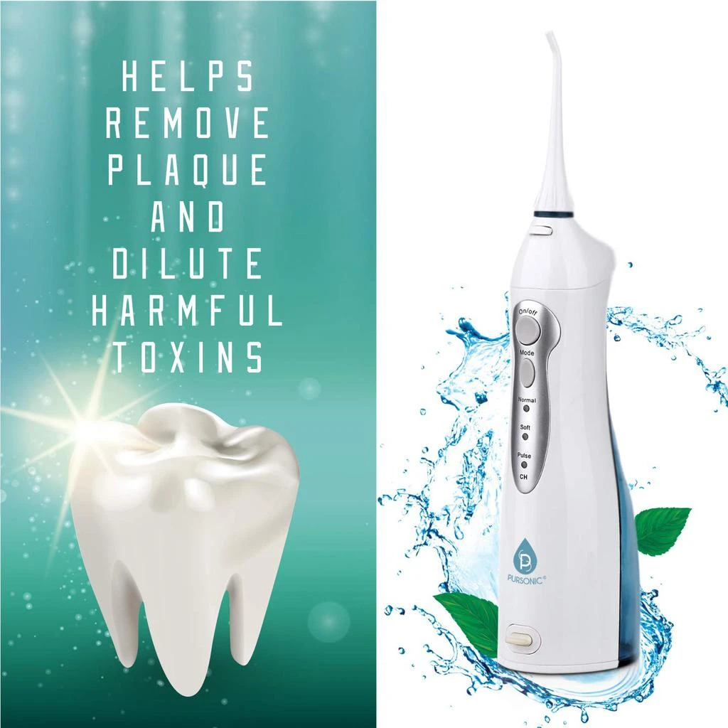 商品PURSONIC|USB Rechargeable Oral Irrigator Water Flosser, Helps Remove Plaque And Dilute Harmful Toxins,价格¥358,第2张图片详细描述