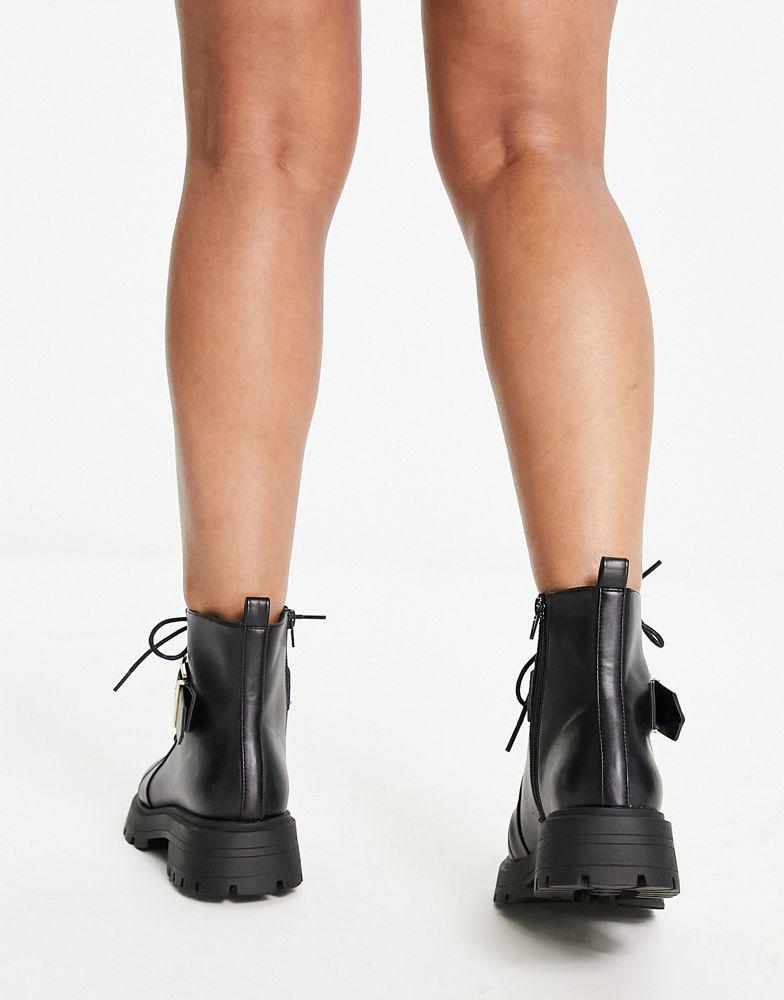 ASOS DESIGN Wide Fit April lace up hiker boots in black商品第2张图片规格展示