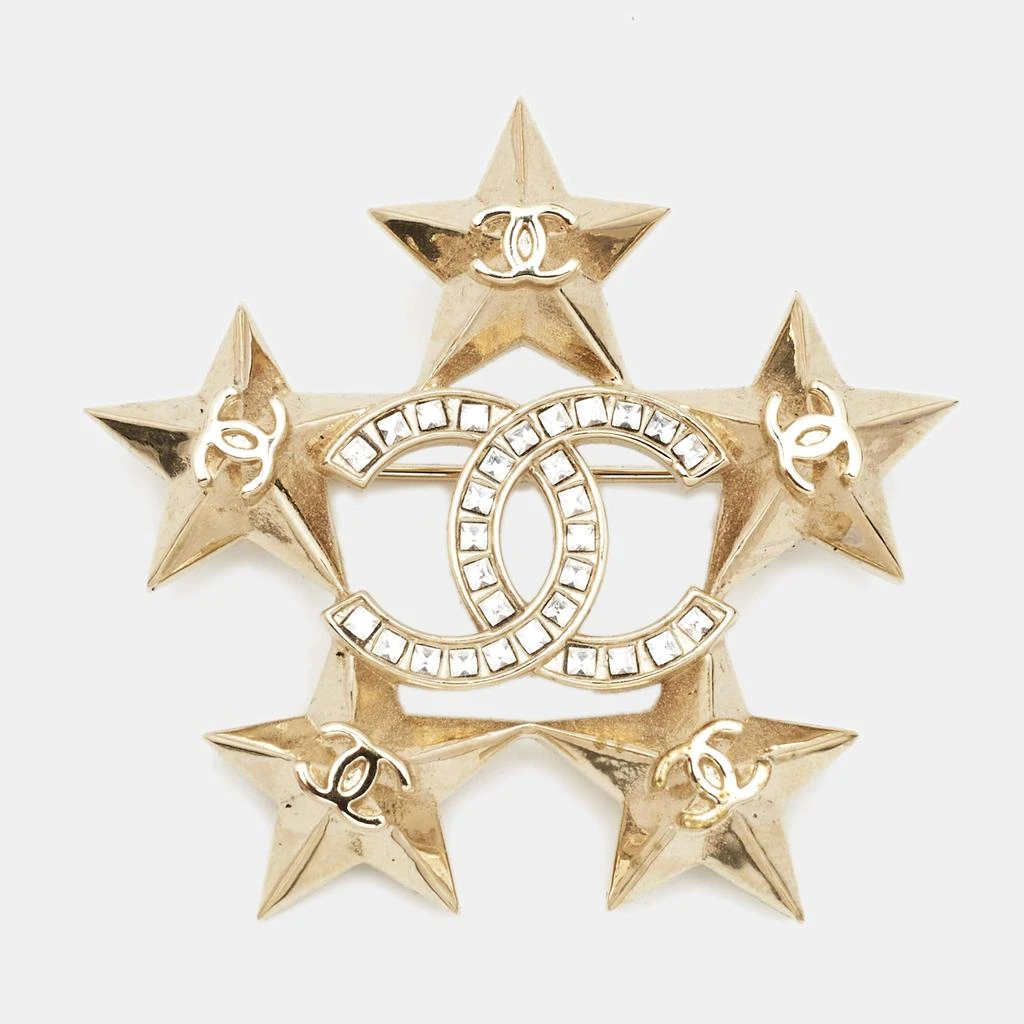 商品[二手商品] Chanel|Chanel Gold Tone Baguette Crystal CC Star Pin Brooch,价格¥3741,第1张图片