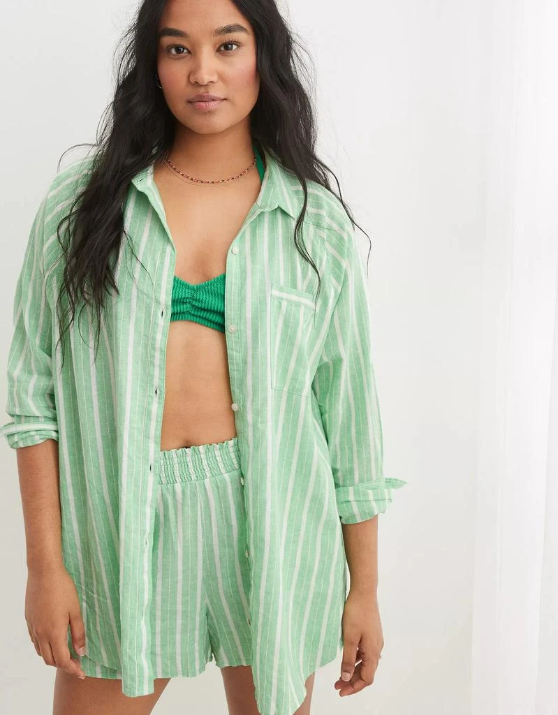 Aerie Pool-To-Party Linen Blend Cover Up Shirt 商品