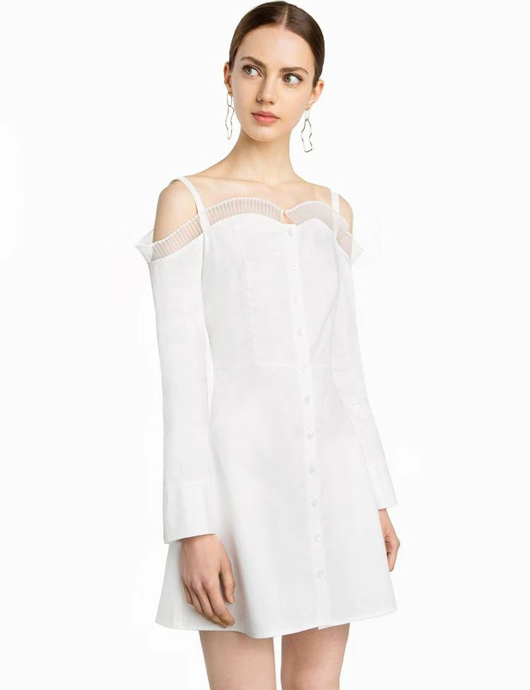 商品Pixie Market|Elle White Ruffled Cold Shoulder Dress,价格¥1046,第1张图片