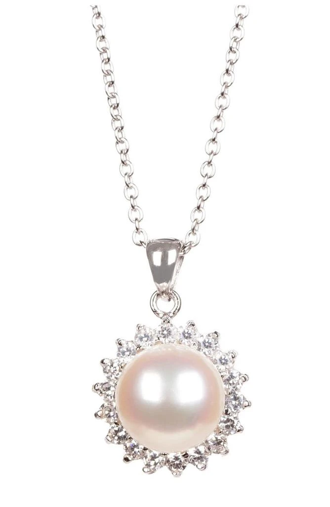 商品Splendid Pearls|8.5-9mm White Freshwater Pearl & CZ Halo Pendant Necklace & Stud Earrings Set,价格¥522,第3张图片详细描述