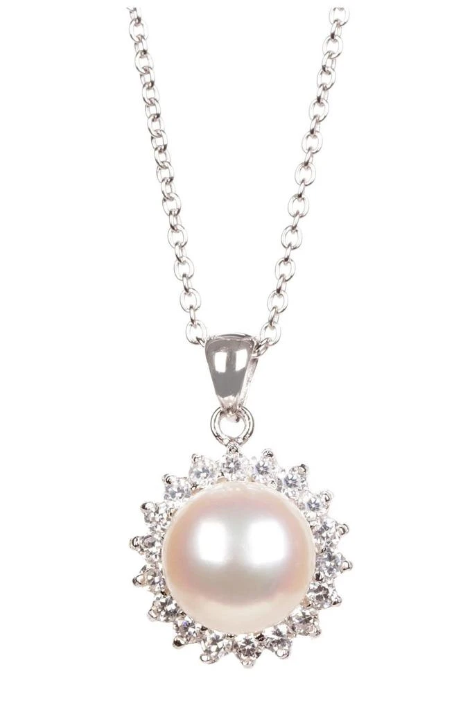 商品Splendid Pearls|8.5-9mm White Freshwater Pearl & CZ Halo Pendant Necklace & Stud Earrings Set,价格¥750,第3张图片详细描述