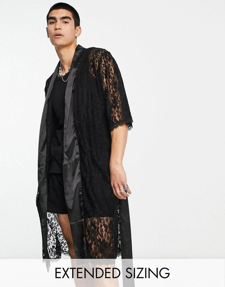 商品ASOS|ASOS DESIGN co-ord robe in black lace,价格¥127,第1张图片