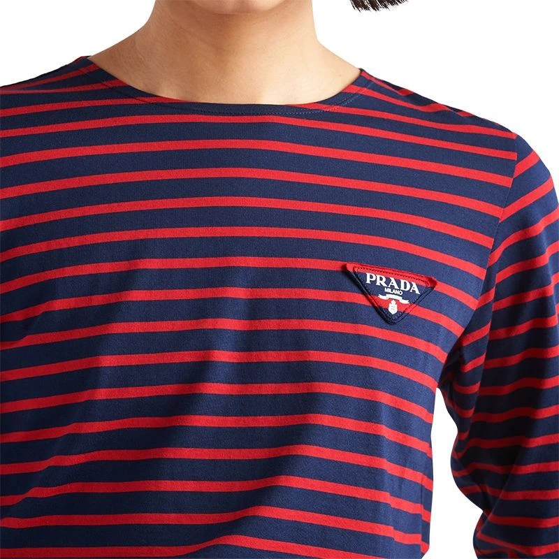 商品Prada|【预售3-7天】PRADA/普拉达  女士红蓝色平纹针织条纹棉质长袖T恤34629_1045_F0E7D_S_221,价格¥6453,第6张图片详细描述