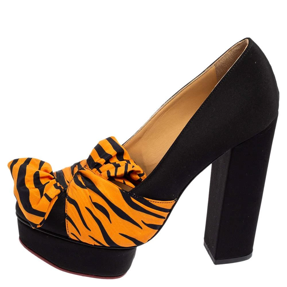 商品[二手商品] Charlotte Olympia|Charlotte Olympia Black/Orange Zebra Print Satin Dolly Bow Pumps Size 37.5,价格¥1199,第2张图片详细描述