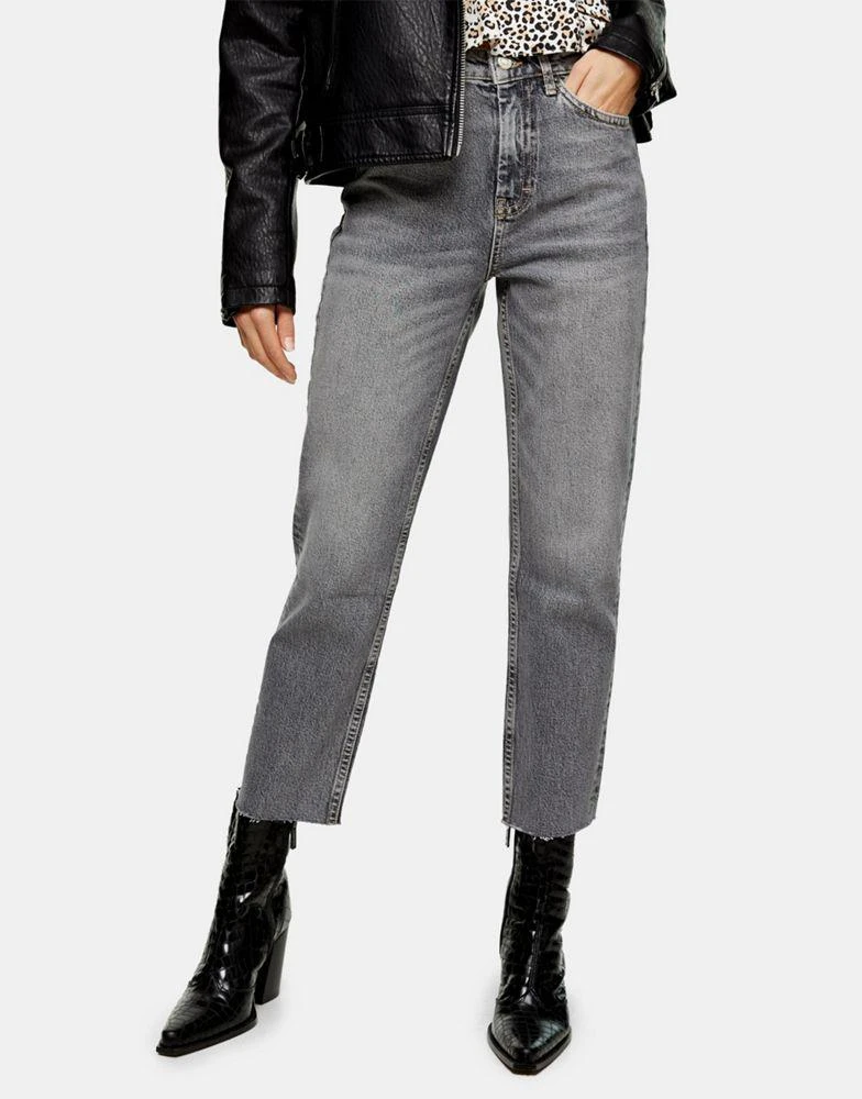 商品Topshop|Topshop straight jeans with ripped hems in grey,价格¥221,第1张图片