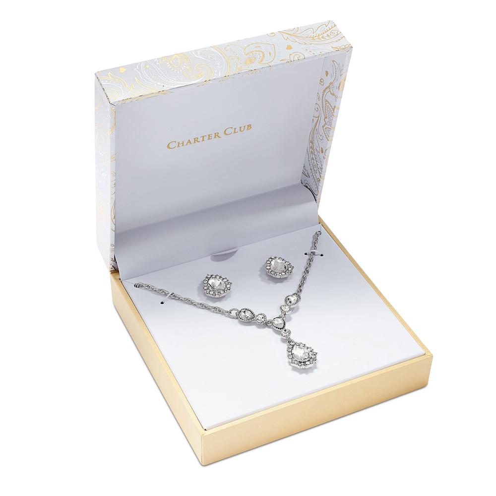 Silver-Tone Crystal Pendant Y-Necklace & Stud Earrings Boxed Set, 17" + 2" extender, Created for Macy's商品第1张图片规格展示