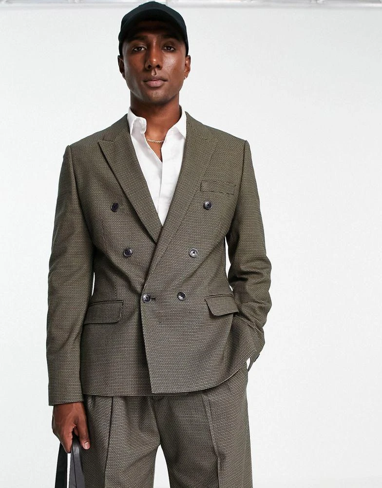 商品ASOS|ASOS DESIGN skinny double breasted suit jacket in khaki green texture,价格¥591,第1张图片