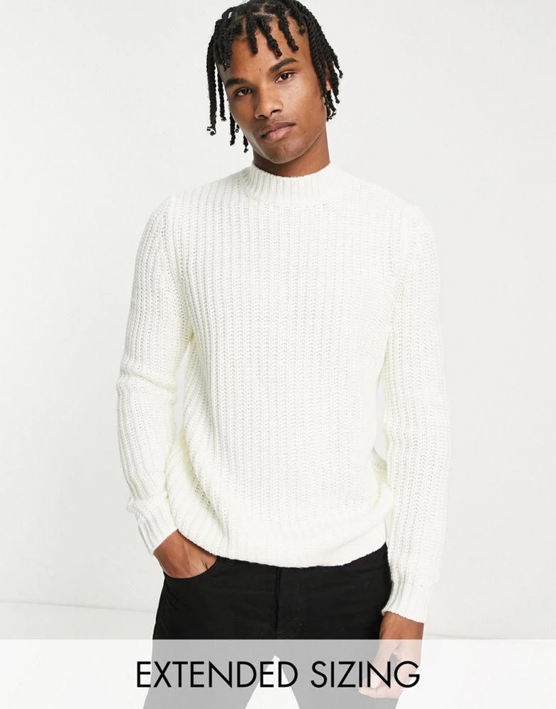 商品ASOS|ASOS DESIGN heavyweight fisherman rib turtle neck jumper in white,价格¥154,第1张图片