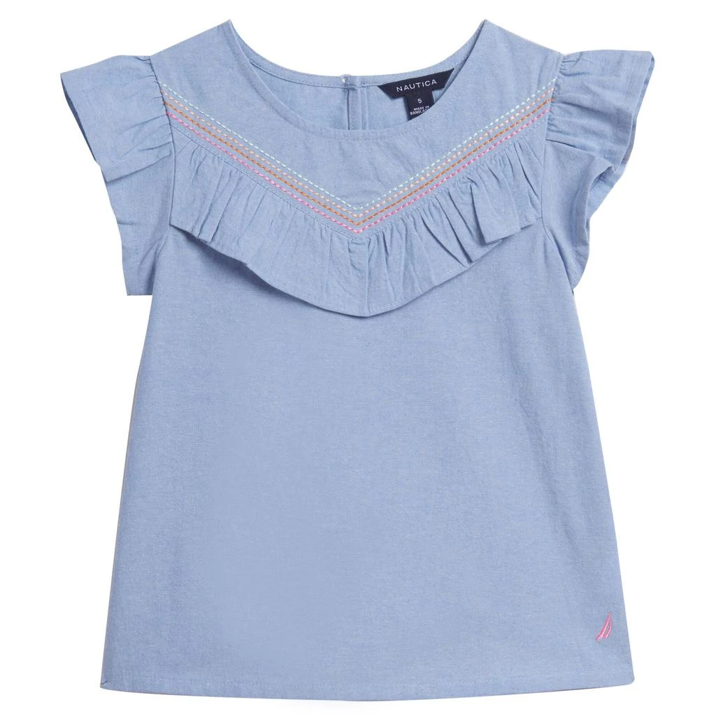 商品Nautica|Nautica Toddler Girls' Chambray Flutter-Sleeve Top (2T-4T),价格¥165,第1张图片