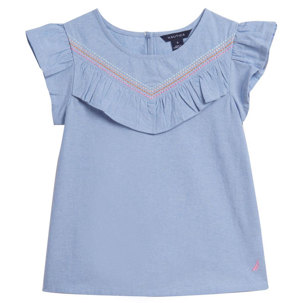 商品Nautica|Nautica Toddler Girls' Chambray Flutter-Sleeve Top (2T-4T),价格¥150,第1张图片