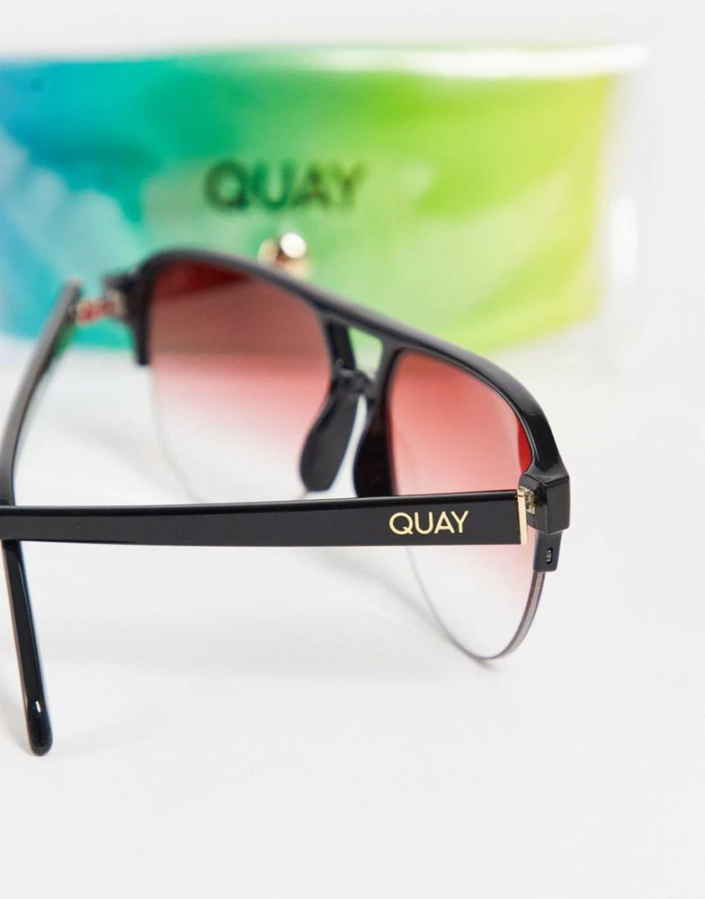 商品Quay|Quay brow bar aviator sunglasses with pink lens in black,价格¥290,第3张图片详细描述