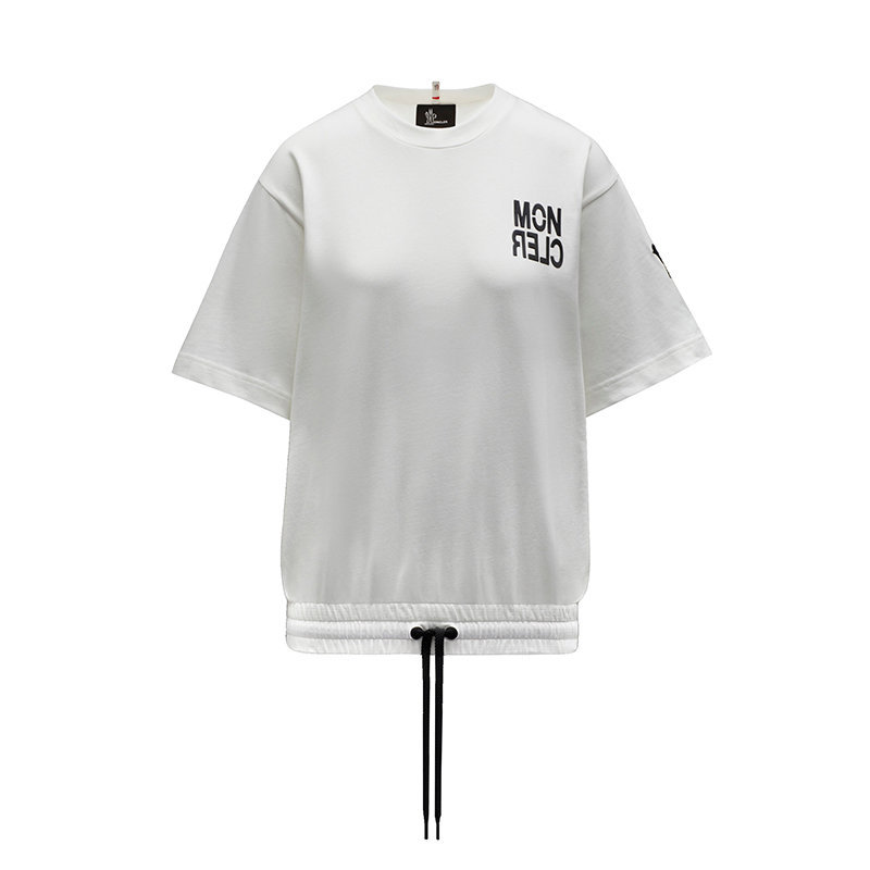 商品Moncler|【预售3-7天】Moncler/蒙克莱 22年秋冬新款 女士雪白色棉质抽绳短袖T恤G20988C0000183927034,价格¥2918,第1张图片