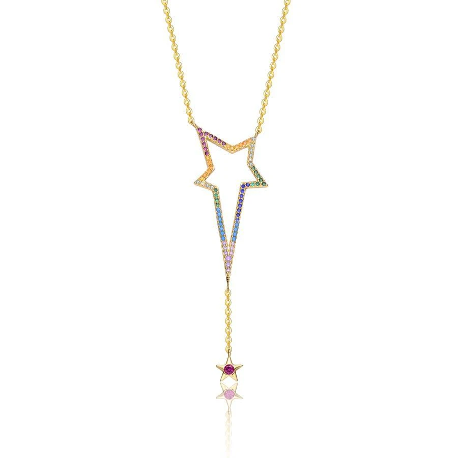 商品Rachel Glauber|Sterling Silver 14K Gold Plated Multi Color Cubic Zirconia Spring Ring Star Necklace,价格¥743,第1张图片