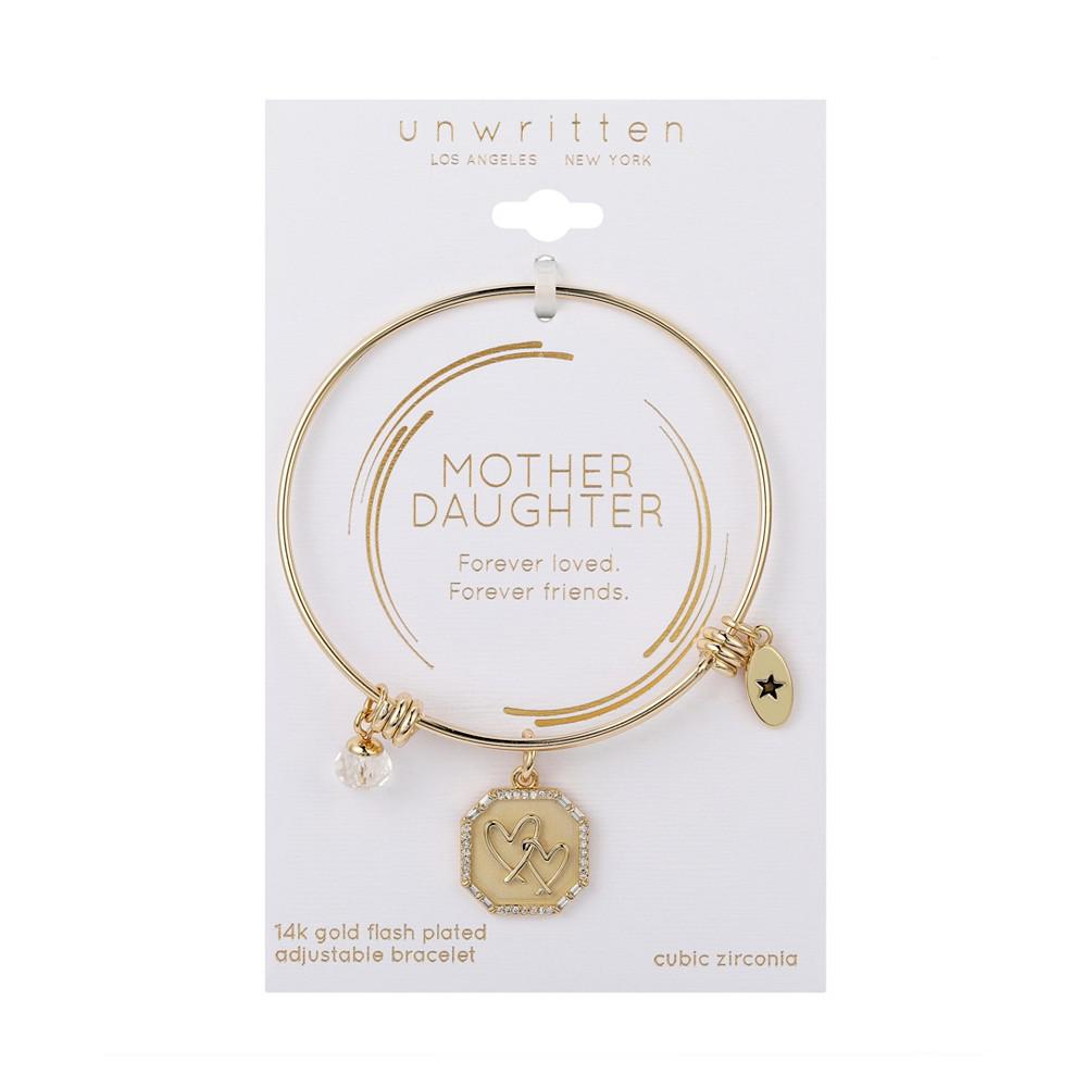 Stainless Steel Bangle with 14K Gold Flash-Plated Brass Cubic Zirconia Double Heart Charm商品第2张图片规格展示