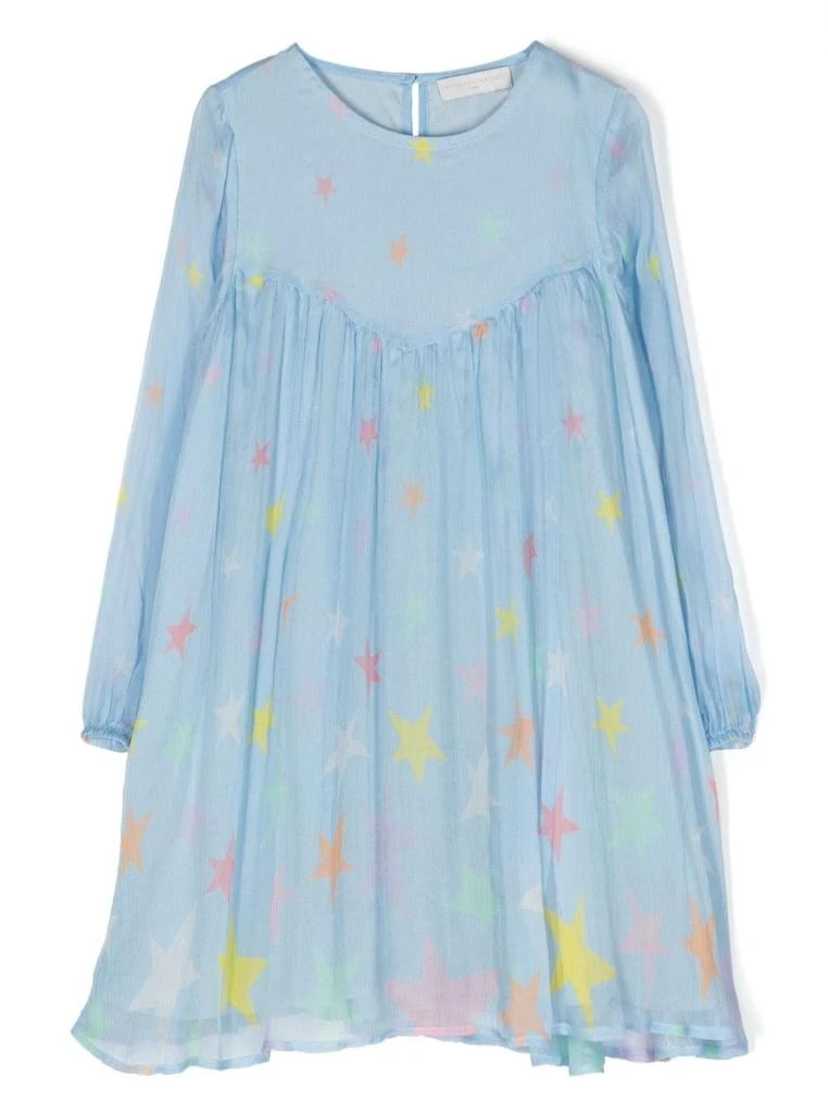 商品Stella McCartney|Light Blue Dress With Volant And All-over Star Motif In Silk Girl,价格¥1902,第1张图片