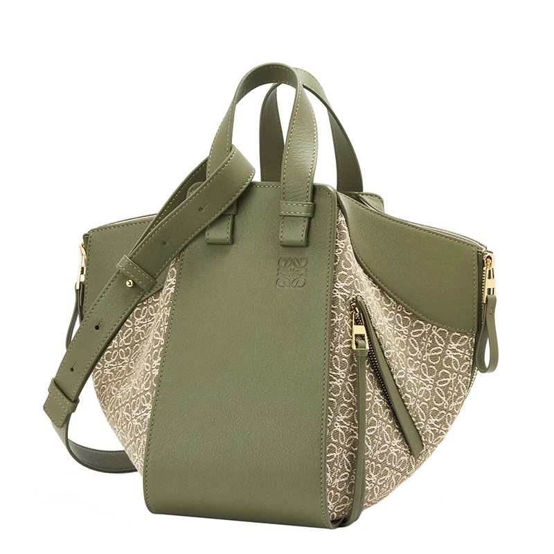 Loewe/罗意威 22春夏新款Hammock系列 女士小号牛油果绿色提花布和牛皮革拼接可手提单肩斜挎吊床包 A538S35X43-4364 商品