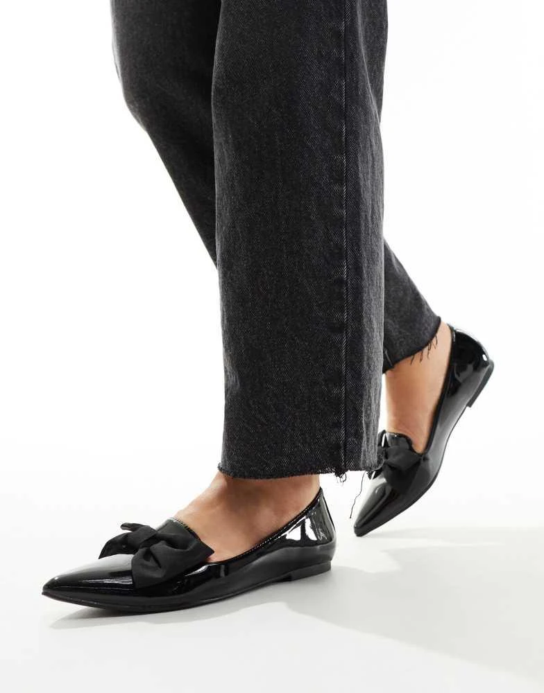 商品ASOS|ASOS DESIGN Wide Fit Lake bow pointed ballet flats in black,价格¥207,第4张图片详细描述