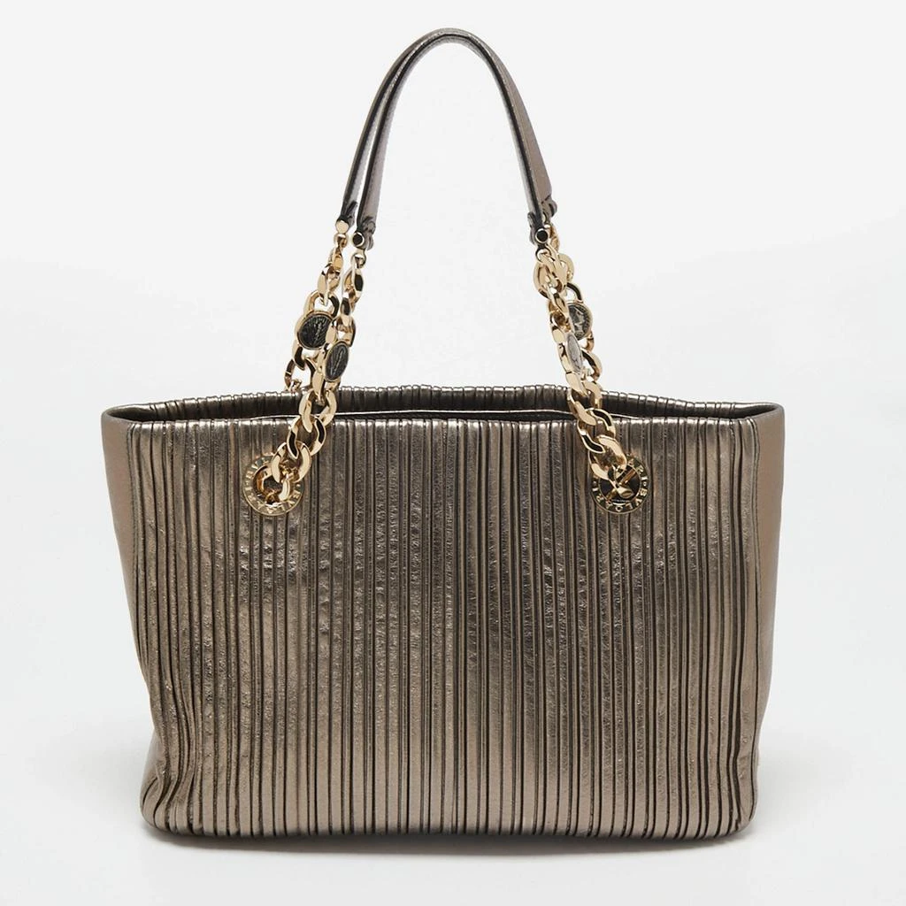 商品[二手商品] BVLGARI|Bvlgari Metallic Grey Leather Monte Plisse Shopper Tote,价格¥6429,第4张图片详细描述