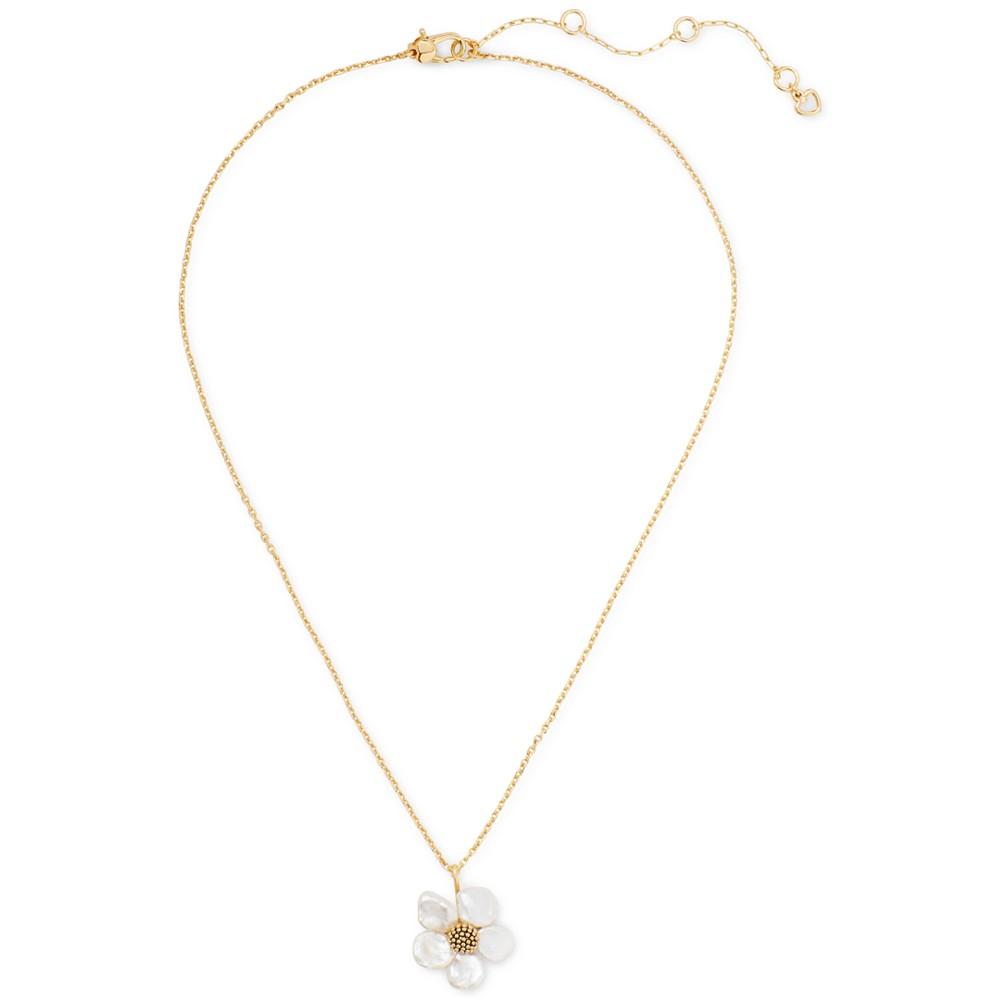 Gold-Tone Freshwater Pearl (8-9mm) Flower Pendant Necklace, 16" + 3" extender商品第2张图片规格展示