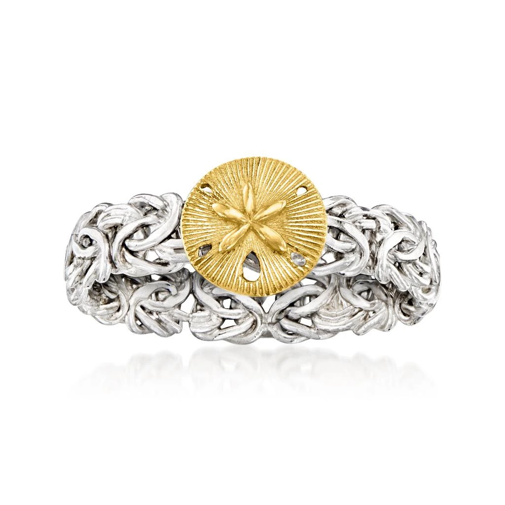 商品Ross-Simons|Sterling Silver and 14kt Yellow Gold Sand Dollar Byzantine Ring,价格¥705,第1张图片