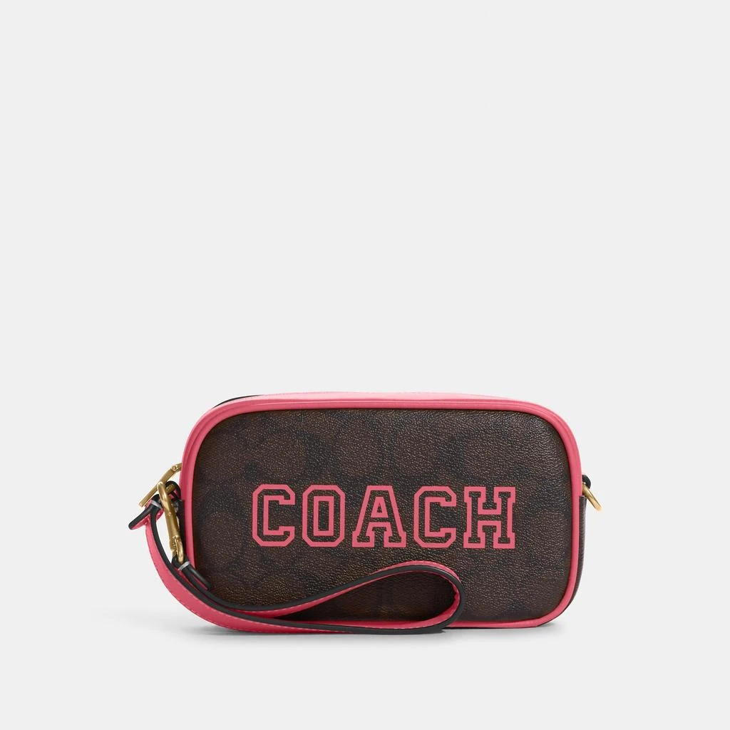 商品Coach|Coach Outlet Jamie Wristlet In Signature Canvas With Varsity Motif,价格¥465,第5张图片详细描述