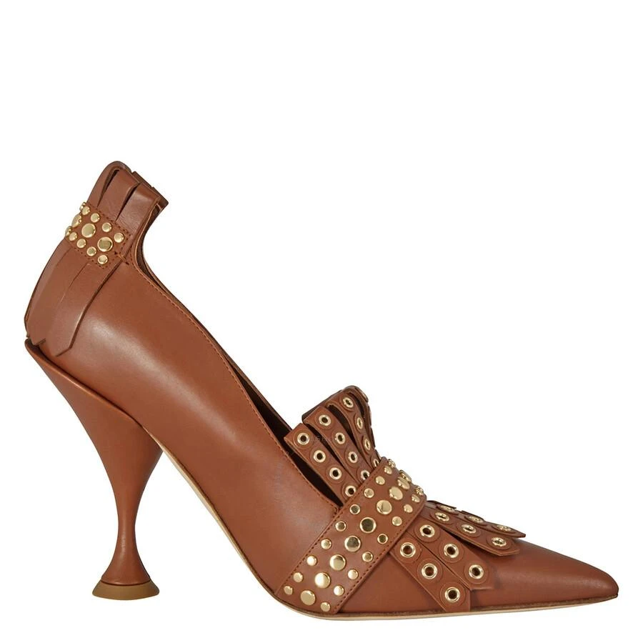 商品Burberry|Brown Studded Kiltie Fringe Leather Point Toe Pumps,价格¥1691,第1张图片