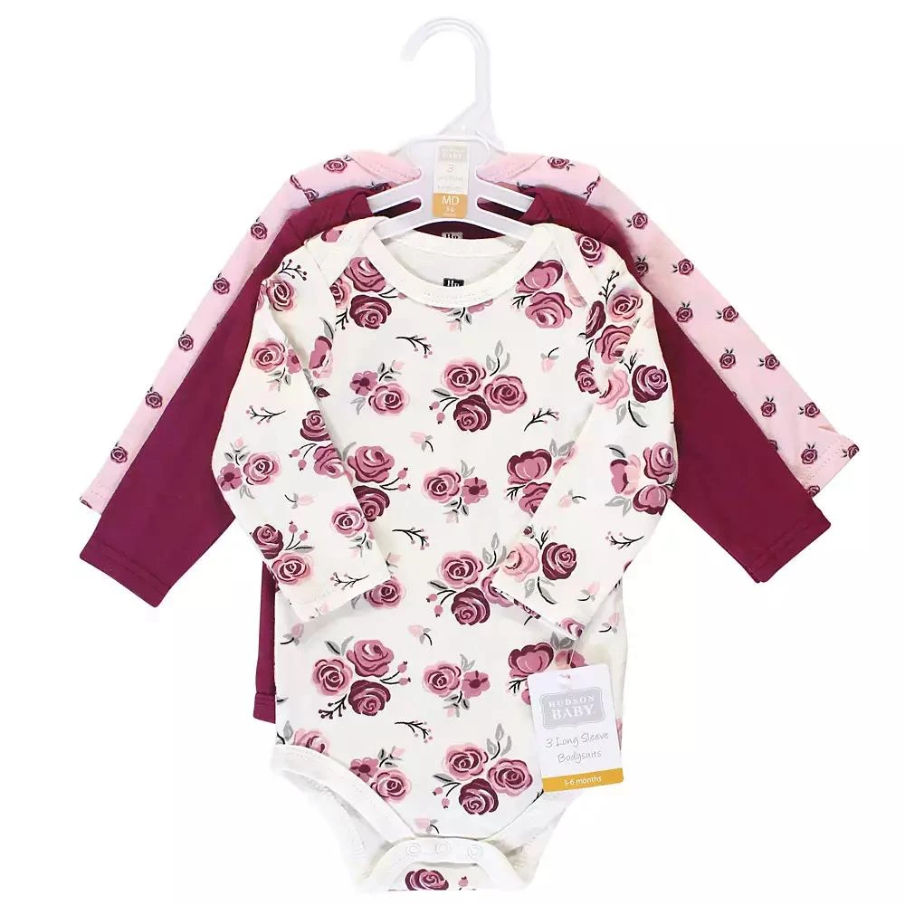 商品Hudson|Baby Girls Cotton Long-Sleeve Bodysuits 3pk, Rose,价格¥149,第3张图片详细描述