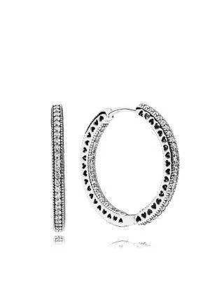 商品PANDORA|Earrings - Sterling Silver & Cubic Zirconia Hearts of  Large Hoop Earrings,价格¥482,第1张图片详细描述