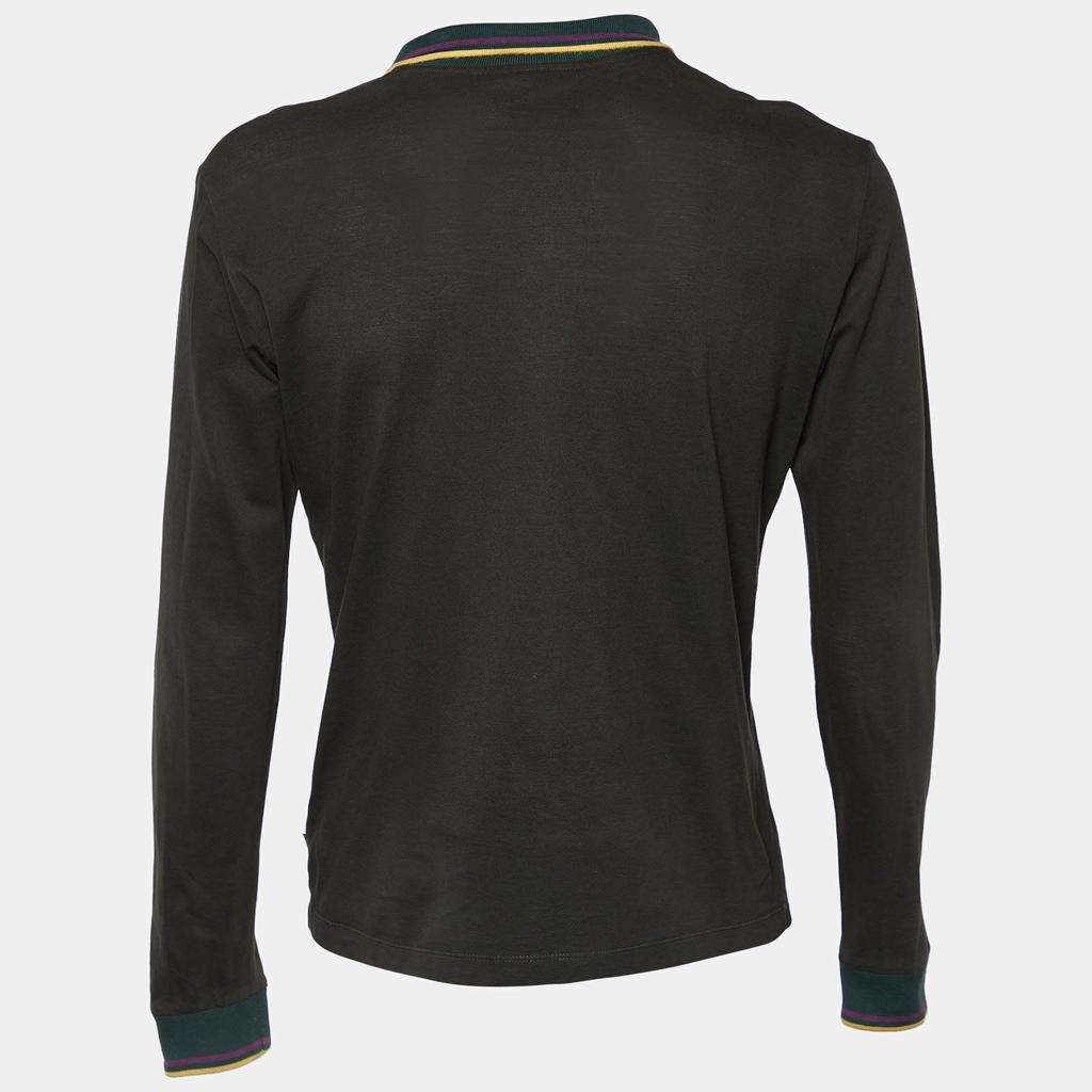 Just Cavalli Olive Green Cotton Pique Long Sleeve Polo T-Shirt L商品第2张图片规格展示