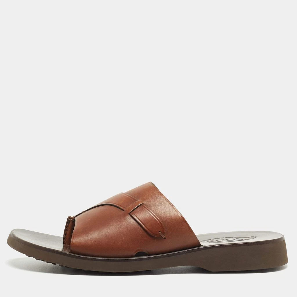 商品Tod's|Tod's Brown Leather Slide Sandals Size 45.5,价格¥2427,第1张图片