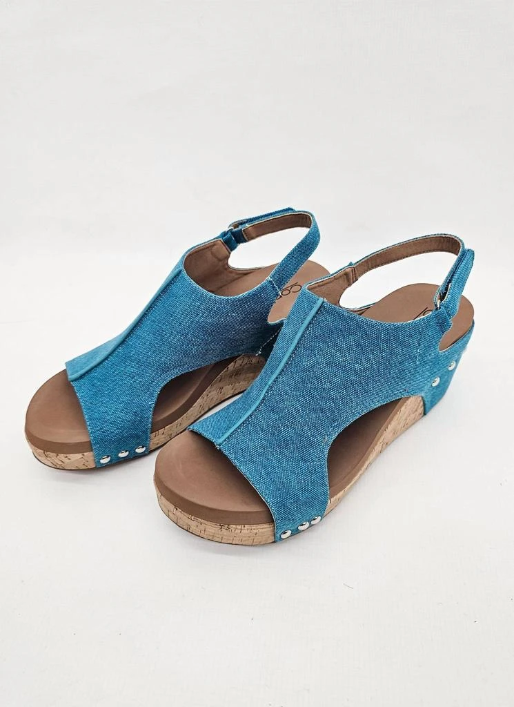 商品Corkys Footwear|Washed Canvas Carley Wedges In Turquoise,价格¥360,第2张图片详细描述