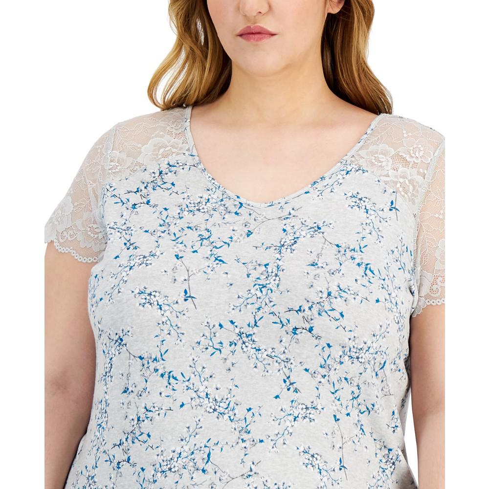 Plus Size Short-Sleeve Lace-Trim Chemise, Created for Macy's商品第2张图片规格展示