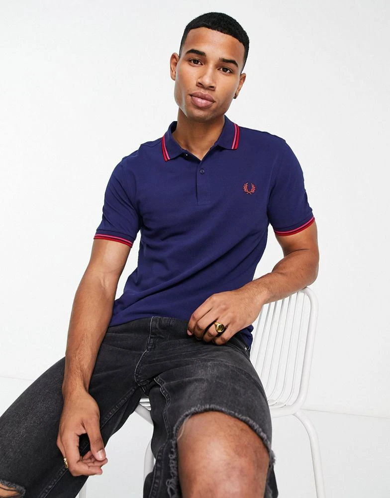 商品Fred Perry|Fred Perry twin tipped polo shirt in navy,价格¥374,第1张图片