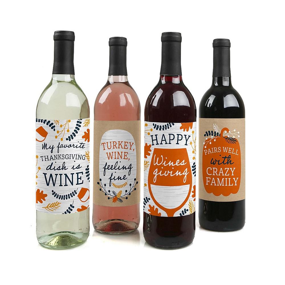 Happy Thanksgiving - Fall Harvest Party Decorations for Women and Men - Wine Bottle Label Stickers - Set of 4商品第1张图片规格展示