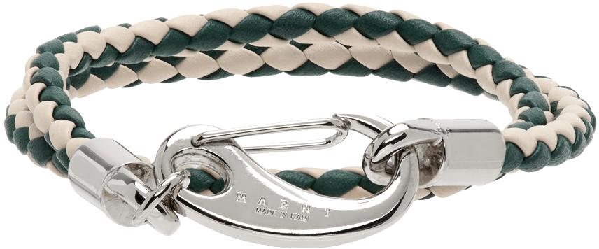 White & Green Double Wrap Braided Bracelet商品第1张图片规格展示