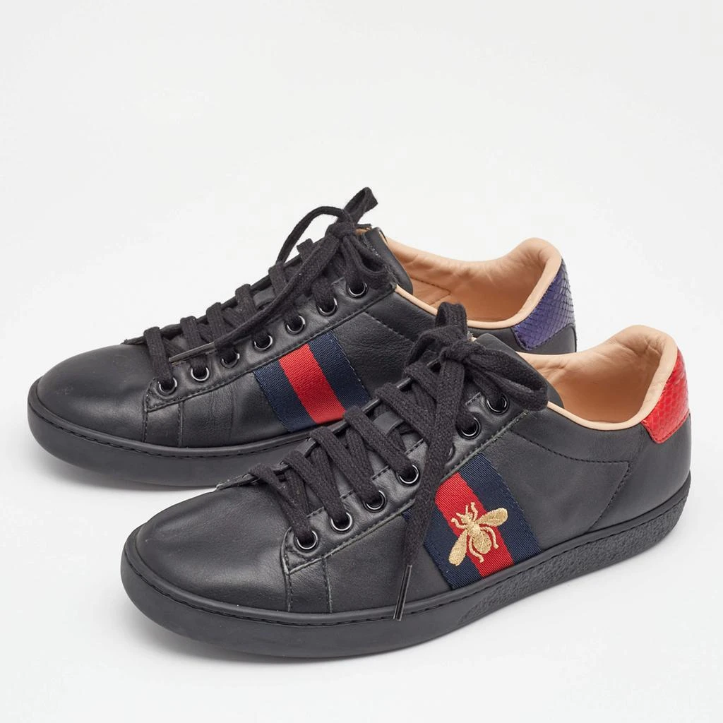 商品[二手商品] Gucci|Gucci Black Leather And Python Embossed Leather Bee Ace Low Top Sneakers Size 35.5,价格¥4002,第2张图片详细描述