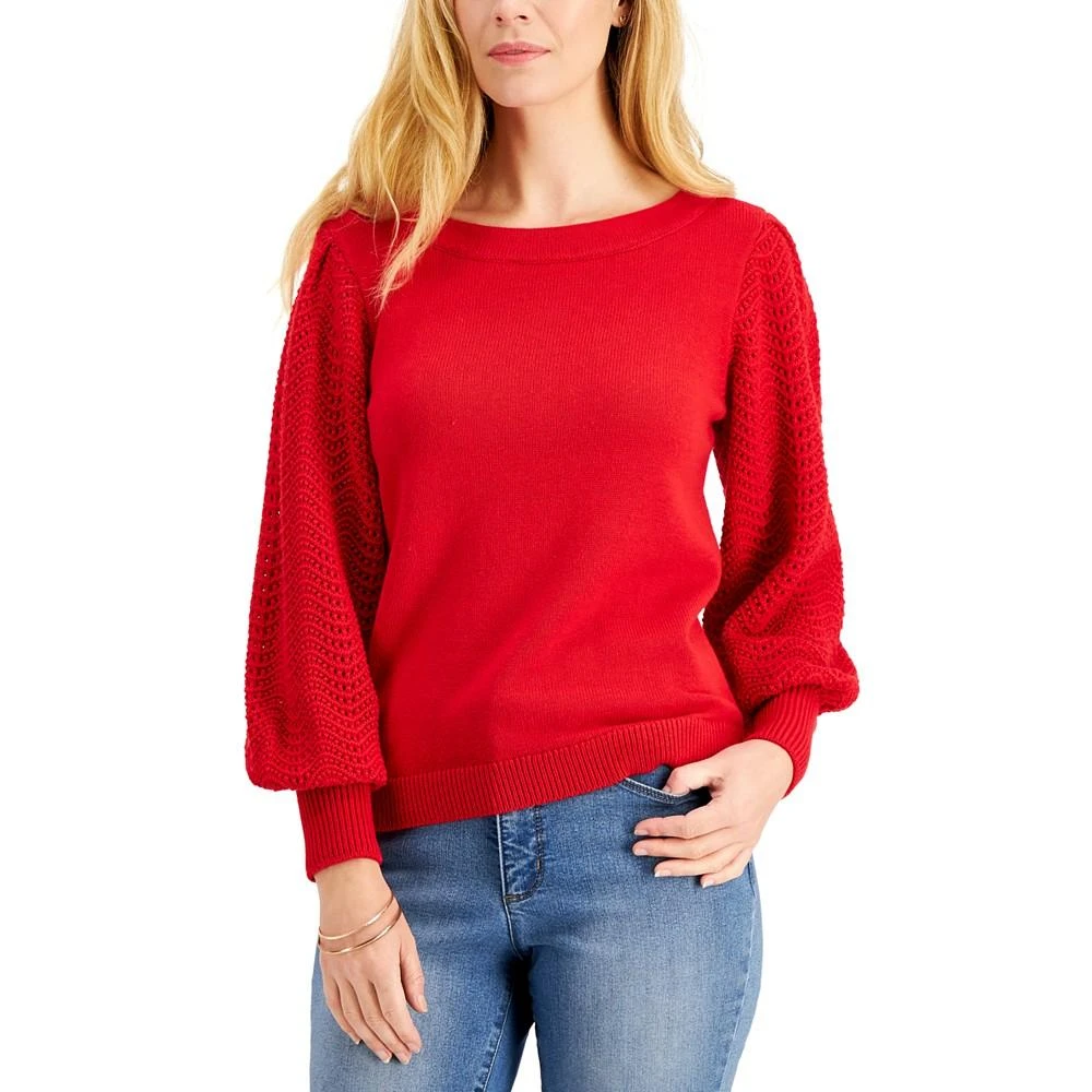 商品Charter Club|Pointelle Blouson-Sleeve Sweater, Created for Macy's,价格¥156,第1张图片