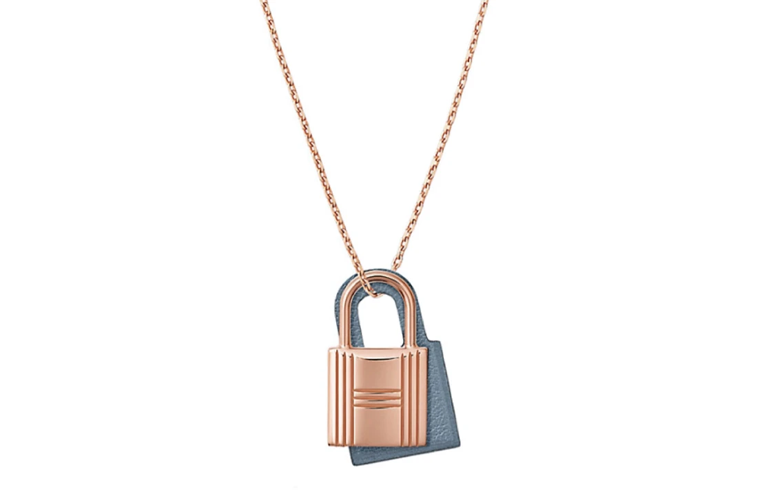 商品[国内直发] Hermes|爱马仕 锁扣样式 玫瑰金锁头 小牛皮 项链 女款,价格¥4091,第1张图片