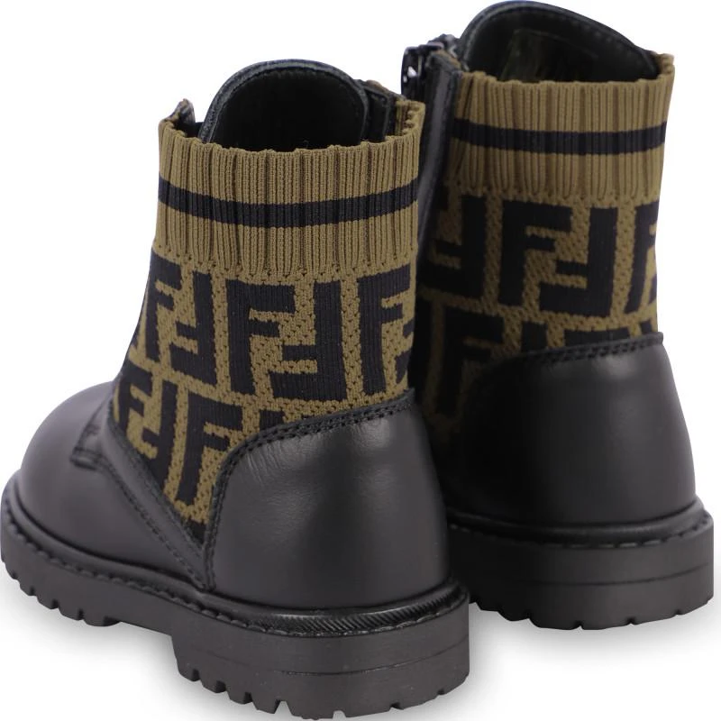 商品Fendi|Logo ff leather boots in black and brown,价格¥4796,第2张图片详细描述